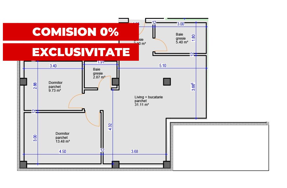 Apartament cu 3 camere de vânzare în Cetatii, Florești – fotografia 11 din 12