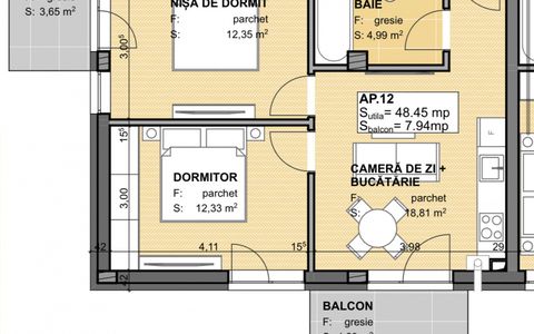 Apartament cu 3 camere de vânzare în Apahida