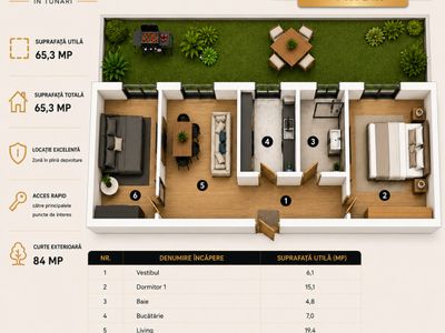 Apartament cu 3 camere de vânzare în Tunari – fotografia 4 din 6