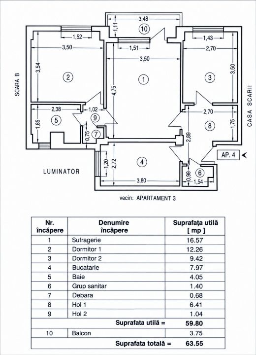 Apartament cu 3 camere de vânzare în Inel II, Constanța – fotografia 2 din 3