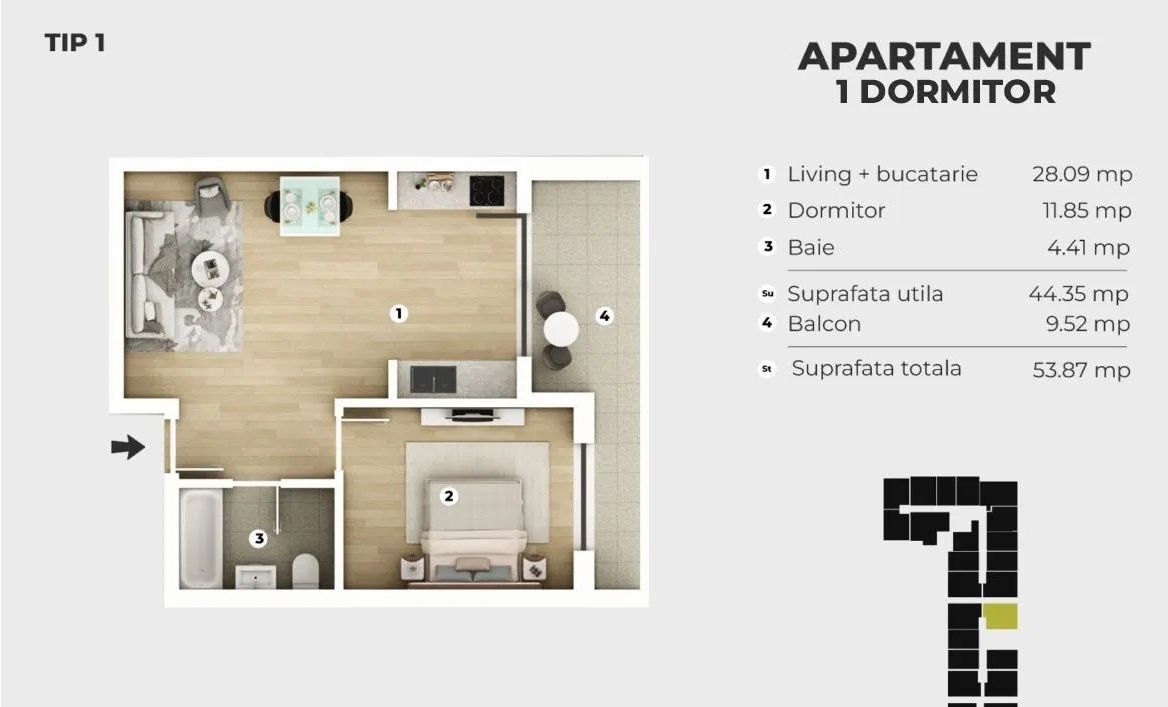 Apartament cu 2 camere de închiriat în Central, Popești-Leordeni – fotografia 18 din 18