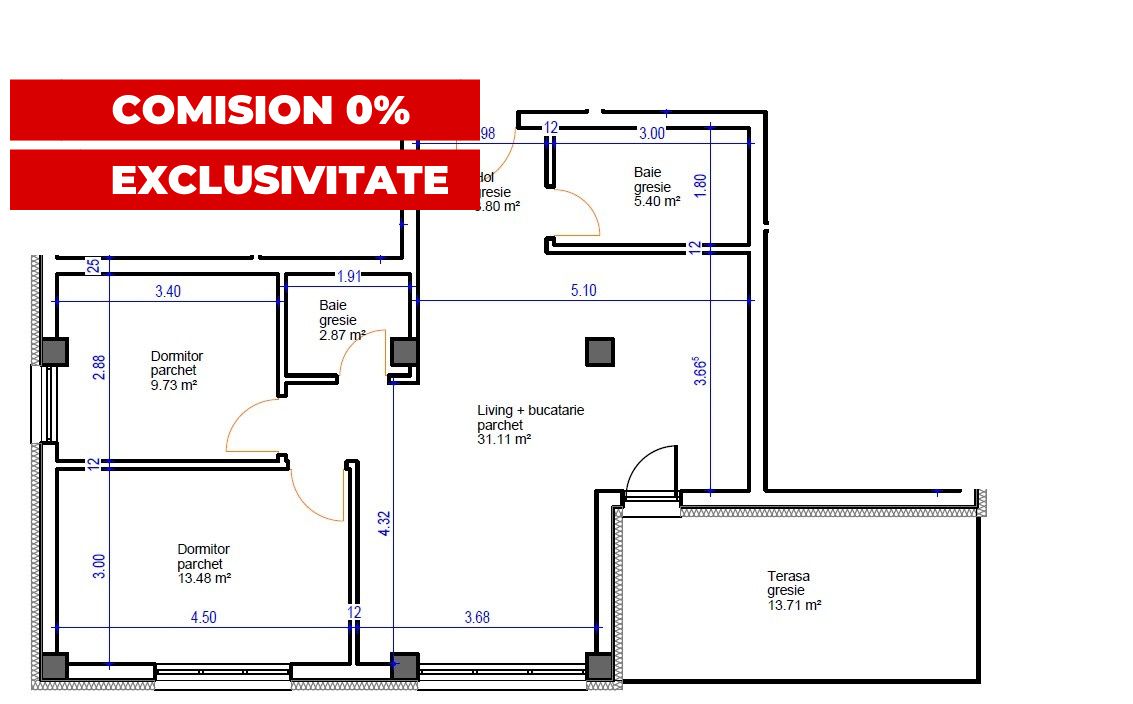 Apartament cu 3 camere de vânzare în Cetatii, Florești – fotografia 10 din 12